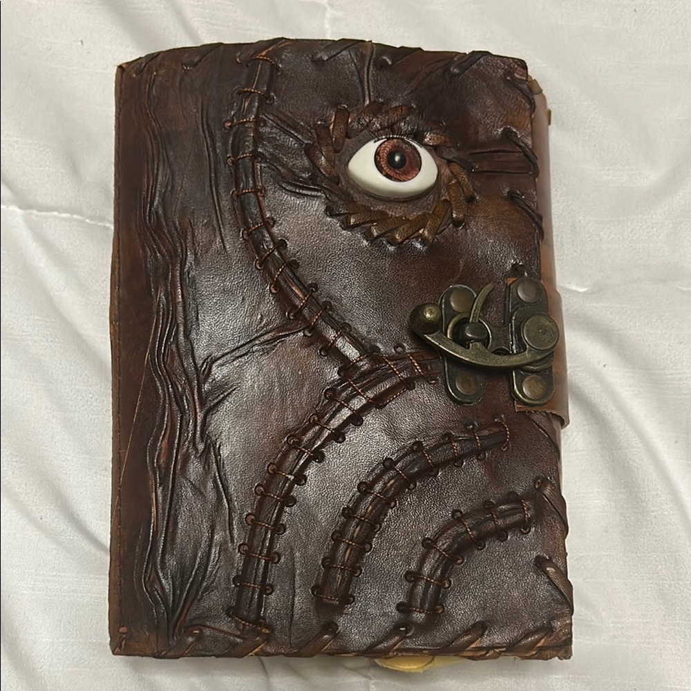 Hocus Pocus book of spells vintage leather journal with lock around 96 pages